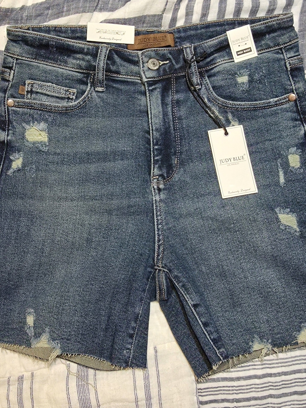 Judy Blue Medium Blue Distressed Denim Shorts
